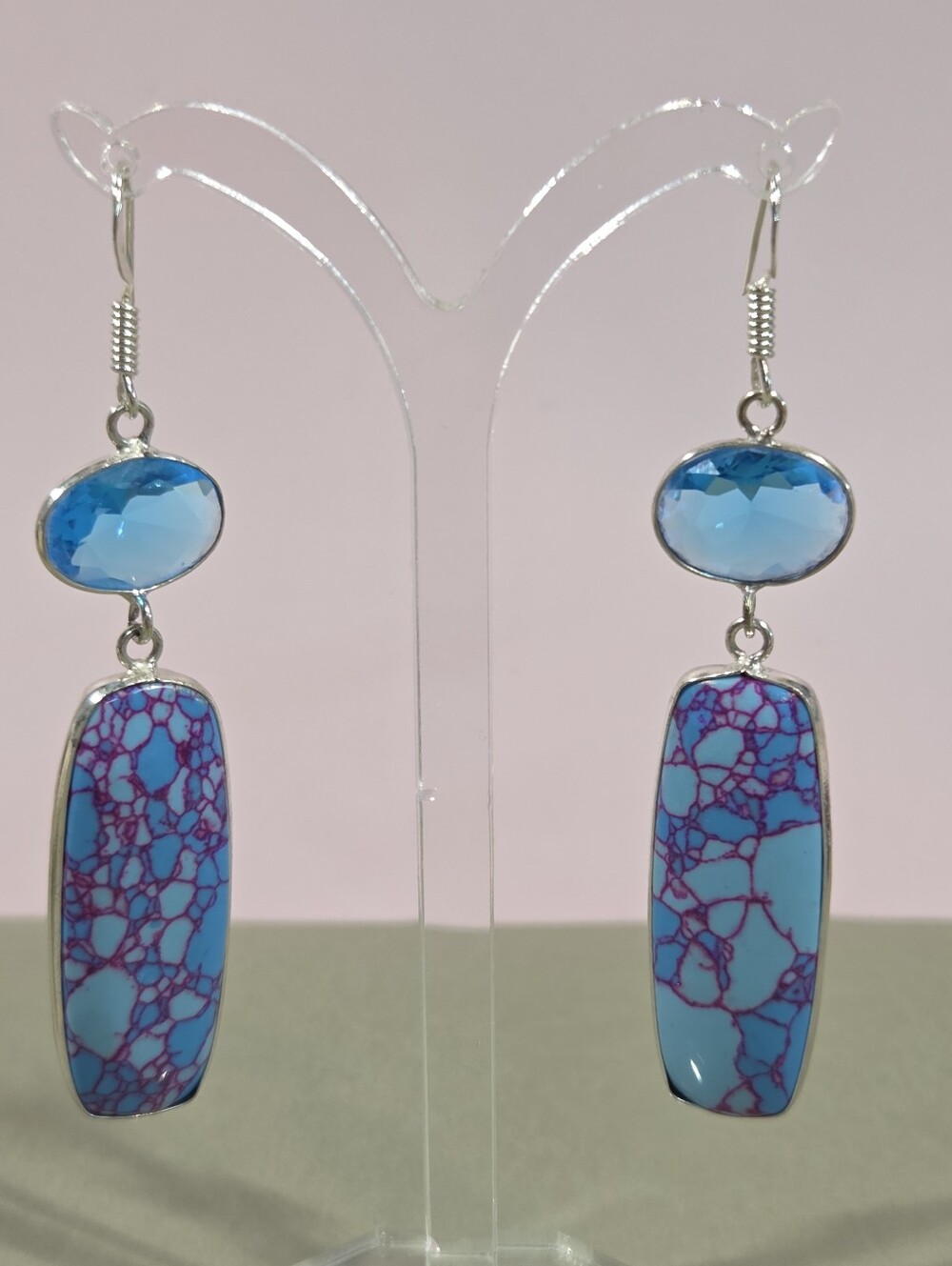 Beautiful Santa Rosa Dyed/ Turquoise/ Howlite & Faceted Blue Bezeled Earrings